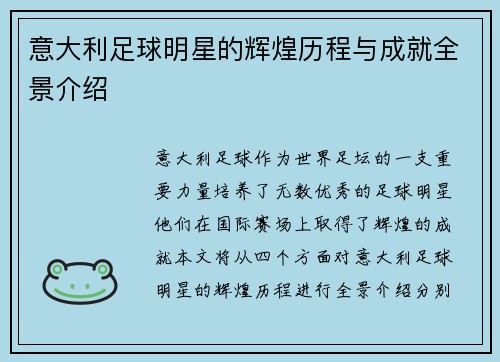 意大利足球明星的辉煌历程与成就全景介绍